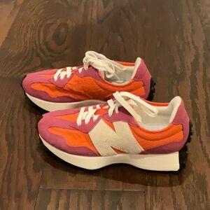 New Balance 327, orange and hot pink, sz 6.5, like new